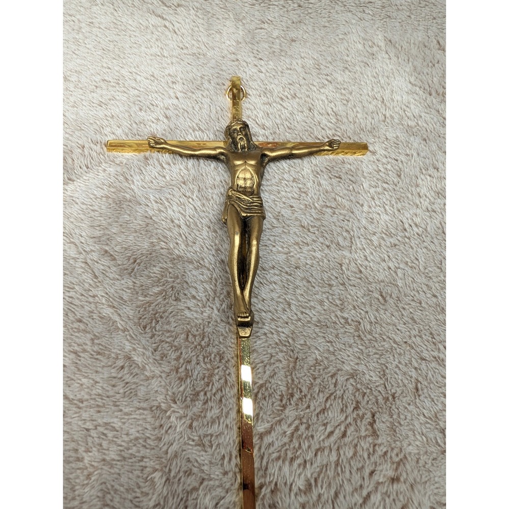 Vintage Brass Crucifix Wall Cross Gold Tone INRI Religious Home Decor